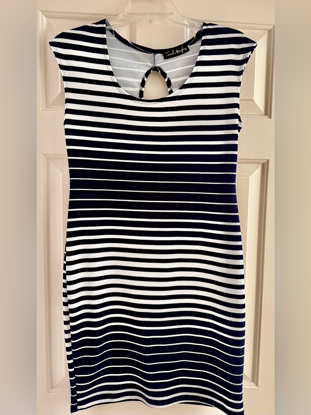 French Atmosphere Navy and White Striped Cap Sleeve Mini Dress